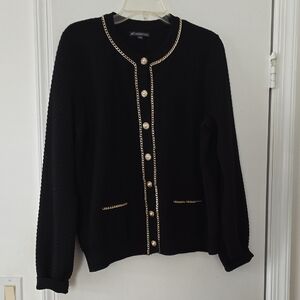 Adrianna Papell Black Cardigan with Gold Details